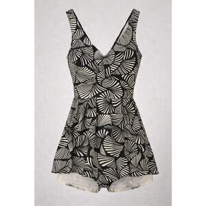 Azul Swim Dress Skirted One Piece Sz 14 Black Cream Abstract Tummy Control